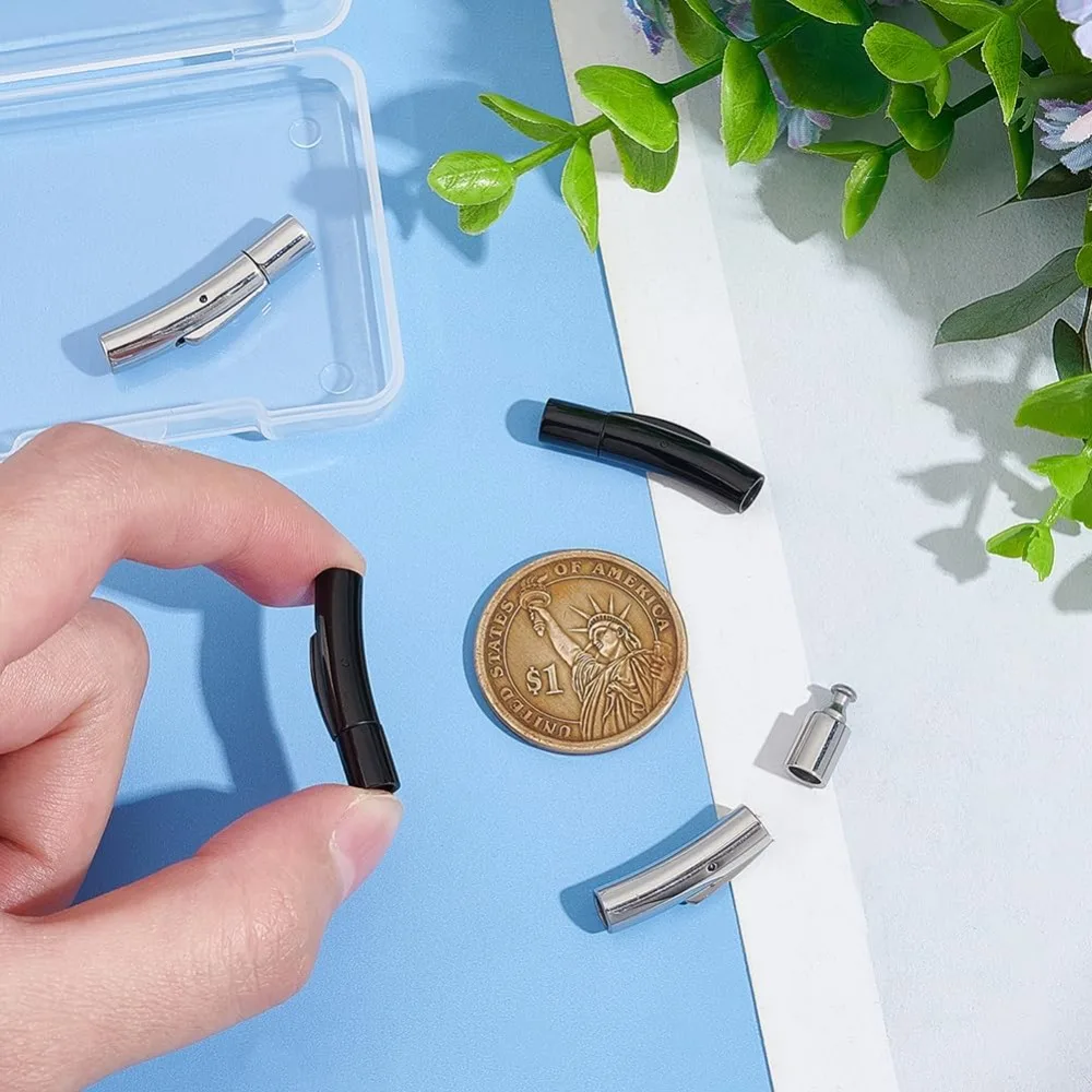 4 قطعة 2 ألوان العمود 304 الفولاذ المقاوم للصدأ حربة قلادة المشابك مع دفع زر الحبل نهاية موصلات المشابك حبل المشابك والمجوهرات #4