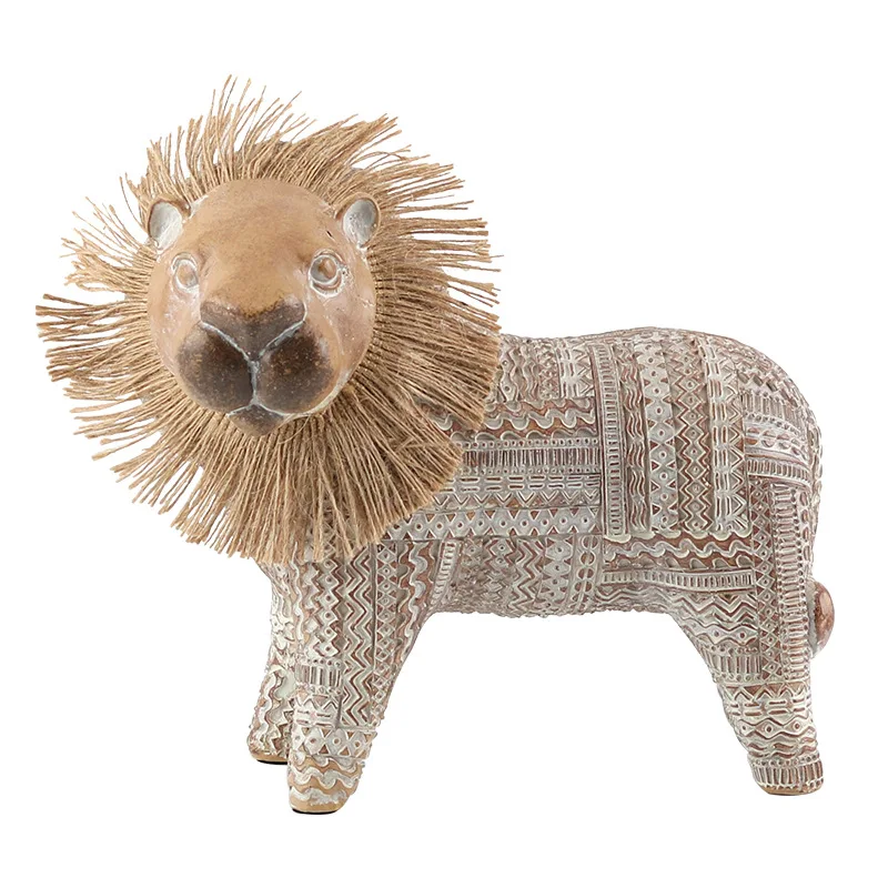 Nordic medieval wood carving cute lion animal ornament model room children's room bedroom craft decoration