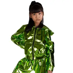 2023 Spring Autumn Kids Black Bomber Jacket Stage Performance Wear Paillette Feminina Casaco Light Green Hip Hop Dance Coat