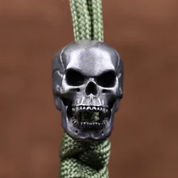 Black Cuspid Teeth Skull Head Brass Paracord Beads Woven Lanyard Pendants DIY EDC Outdoor Tool Umbrella Rope Charms Accessories