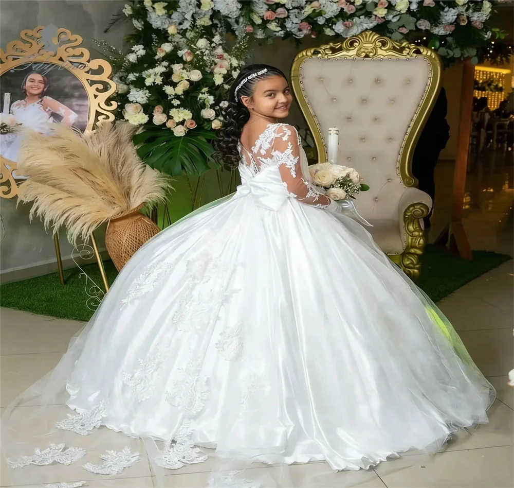 

Long Ball Wedding Girl Dress Applique A Line Customized First Communion Dress Long Ball Pleat Formal Flower Girl Dress New