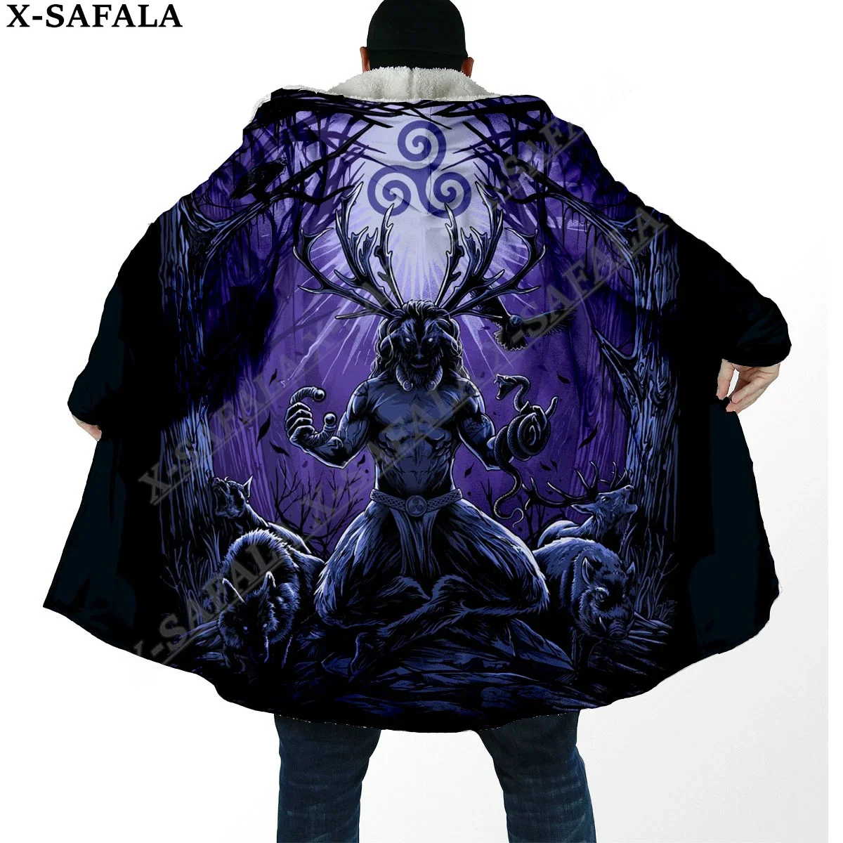 

Celtic Pagan Mythology Overcoat Coat 3D Print Thick Warm Hooded Cloak Men Windproof Fleece Unisex Casual-2