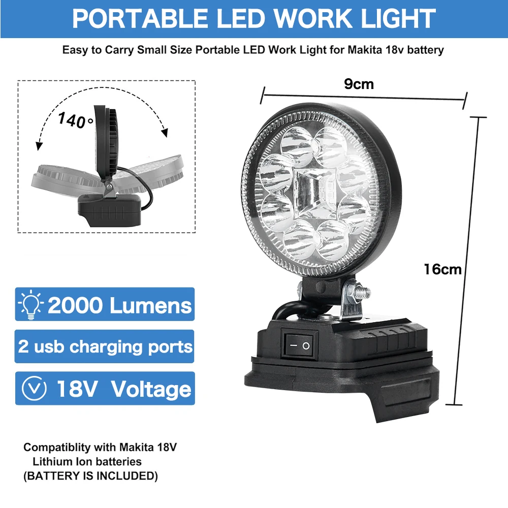 Imagem -02 - Onekfyfd Handheld Emergency Tool Light Destaque de Pesca Trabalho ao ar Livre Portas de Carregamento Usb Spotlight para Makita 18v Bateria