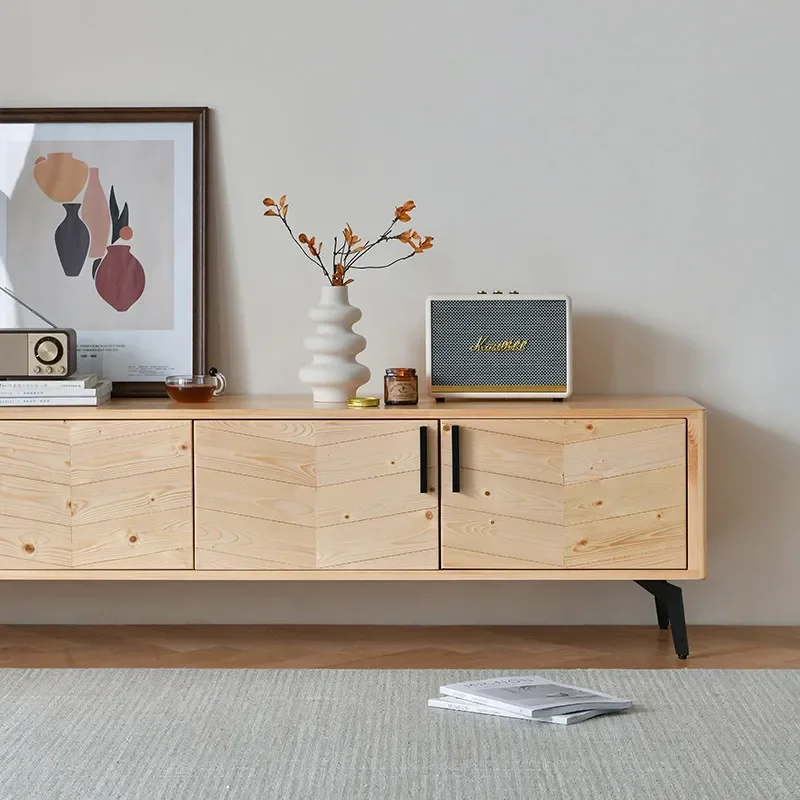 Japanese-style wabi wind TV cabinet retro handmade solid wood parquet locker Nordic modern living room low audio-visual cabinet