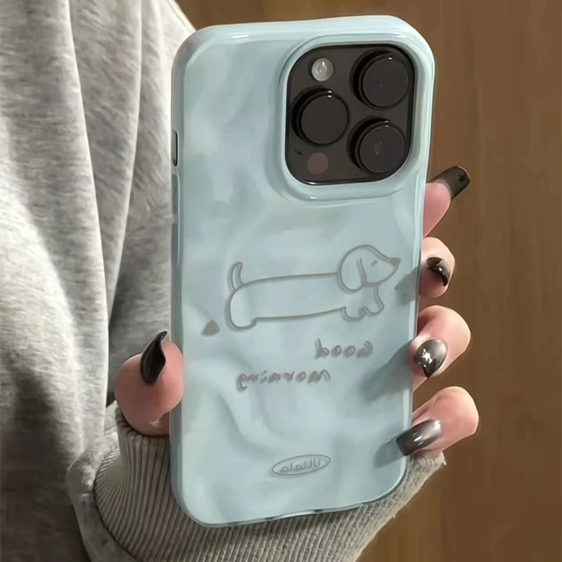 Корейский милый мультяшный чехол с рисунком собаки таксы для iPhone 16, 15, 14, плюс 11, 12, 13 Pro Max, противоударный защитный чехол