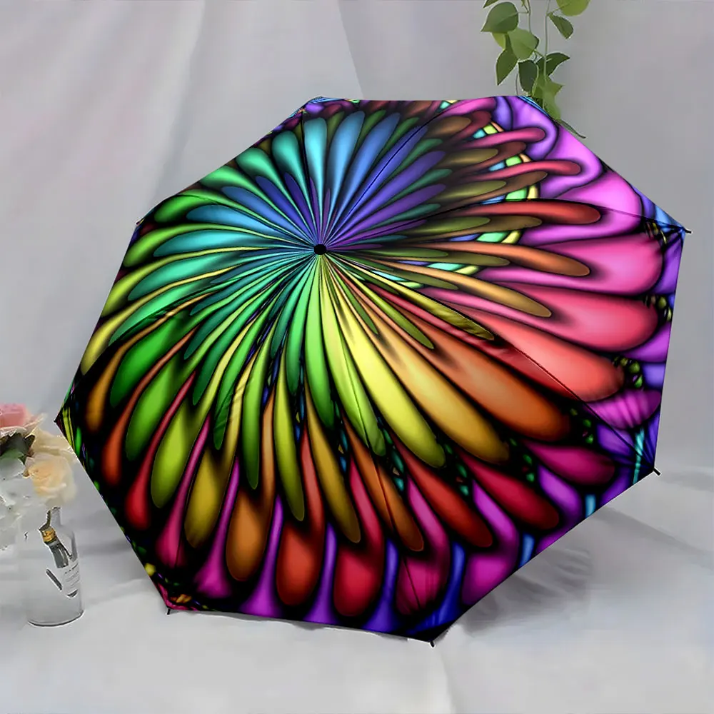 1PC Vibrant Artistic Umbrella with Multicolor Design Print 8 Iron Ribs Folding Umbrella Auto-Open Fashion Sunshade