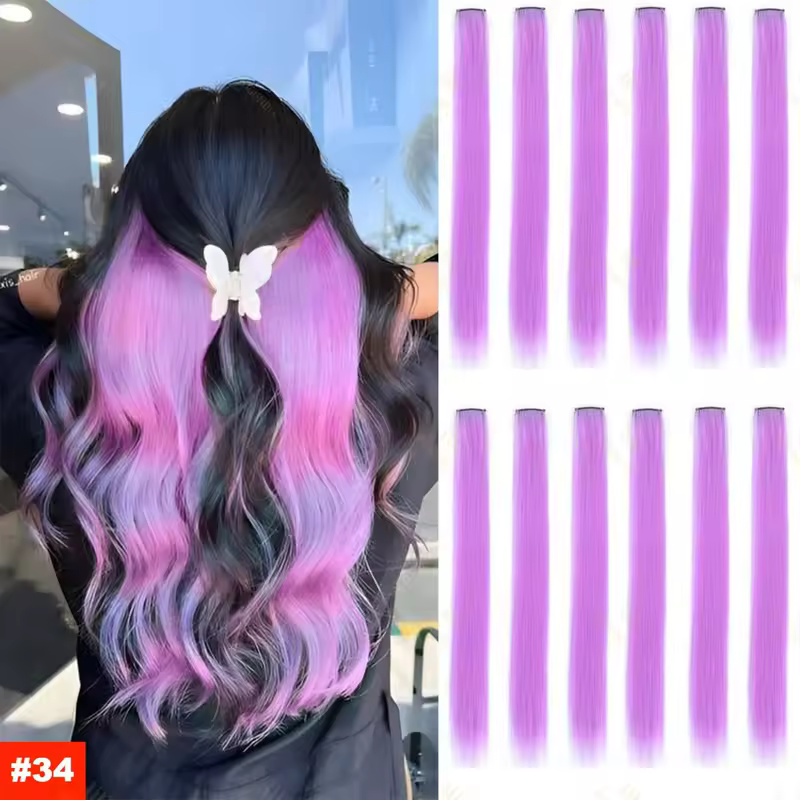22Inch Synthetic Long Straight Clip In Hair Extensions High Temperature Hairpieces Rainbow Colors Hair Accessories for Women - Image 22
