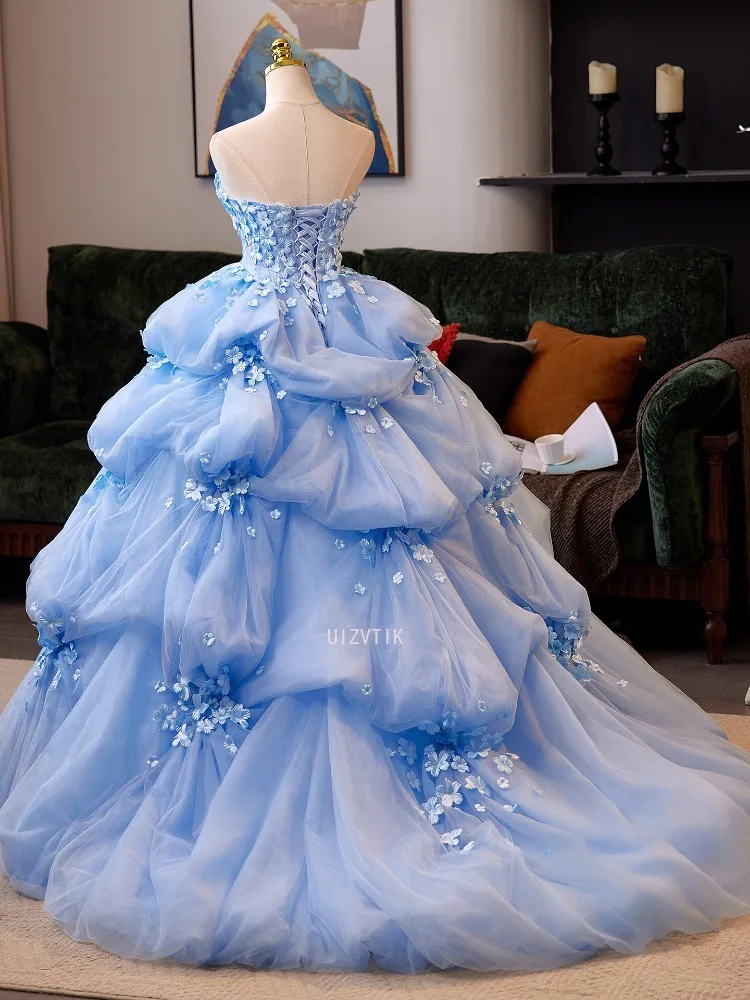 Vestidos de novia de lujo azules, sesión de fotos, vestido de baile para mujer, apliques sin tirantes, vestido de fiesta de cumpleaños, vestido elegante para ocasiones especiales