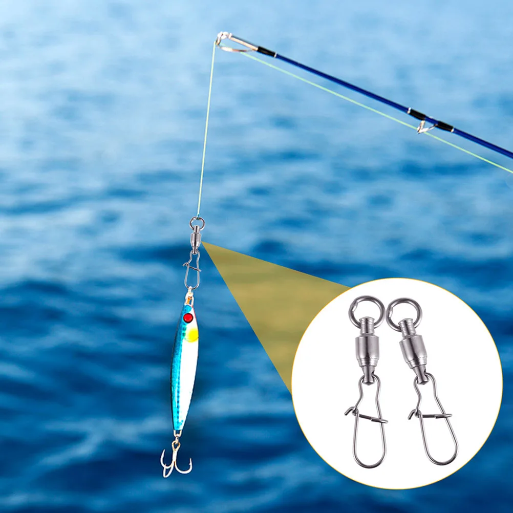 

20pcs Fishing Accessories High Strength Snap Clasp Swivels Heavy Duty Rolling Bearing Saltwater Tackle Stainless Steel