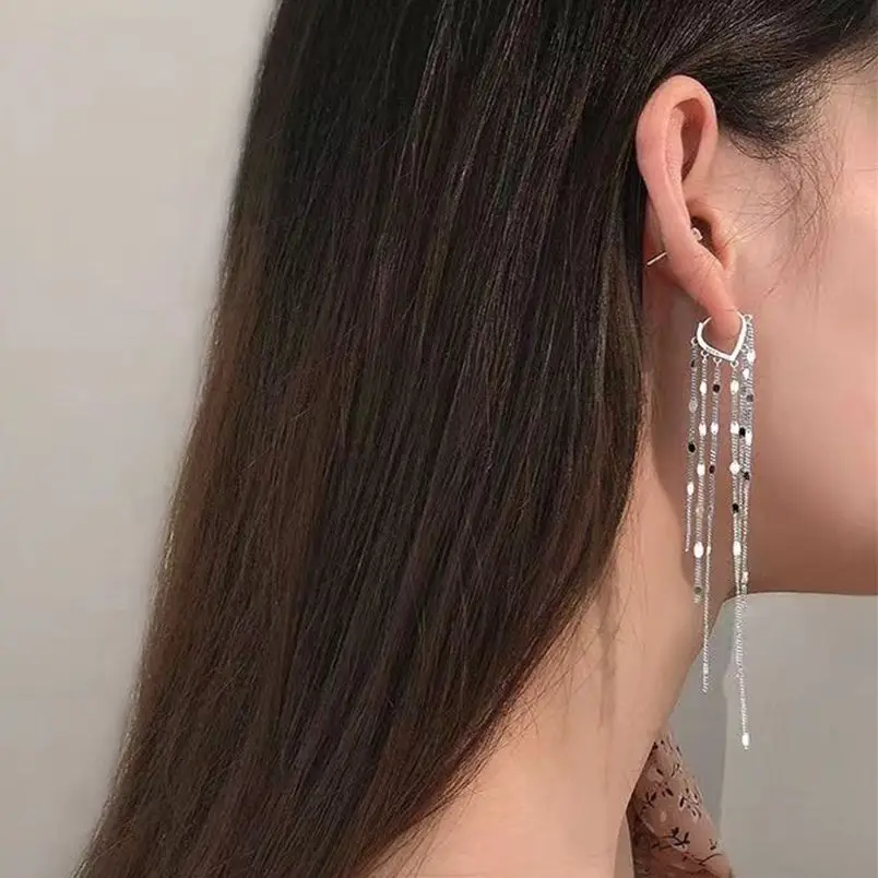 

Simple Fashion Long Metal Shiny Tassel Drop Earrings Korean Temperament Golden Silver Color Elegant Women Earrings Jewelry Sets