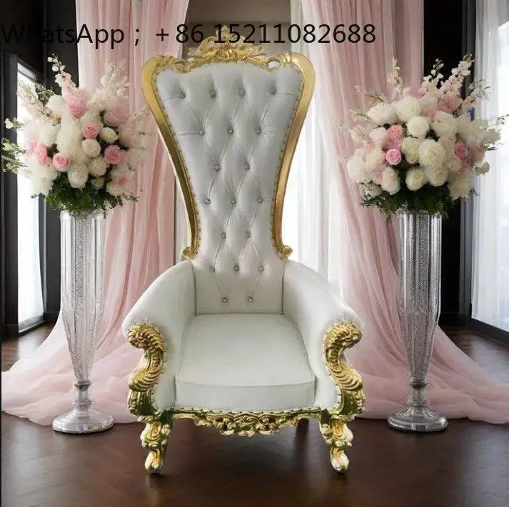 LLY Solid Wood Round Feet High Back King Chair Outdoor Activities Hotel Clubhouse Decorative Chair Wedding Wedding Chair