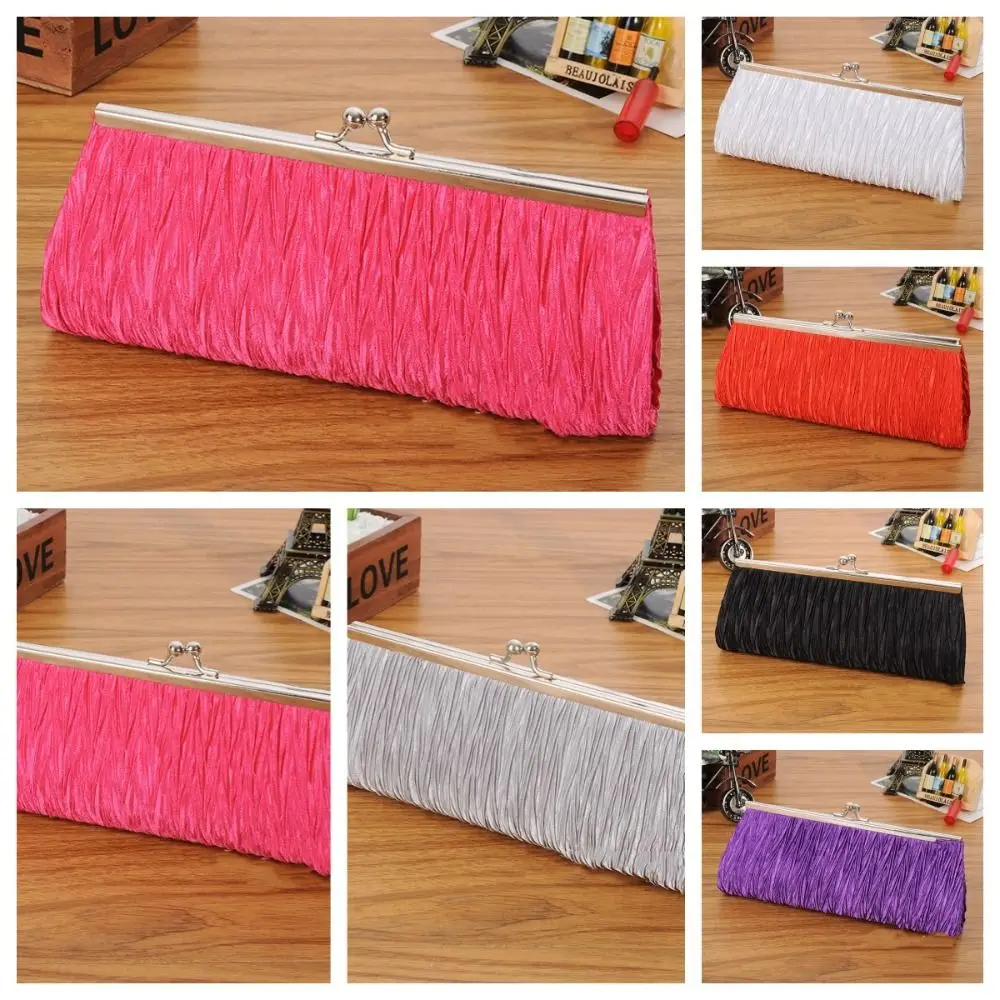 Exquisite Multicolor Pleated Clutch Purse Cloth with Chain Dinner Bag Wallet Handbag Evening Party Purse Wedding