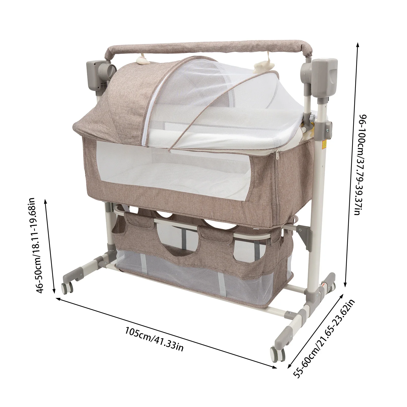 TFCFL Culla elettrica da comodino per bambini, culla automatica con temporizzazione a 3 velocità, oscillazione a 5 velocità, lettino portatile