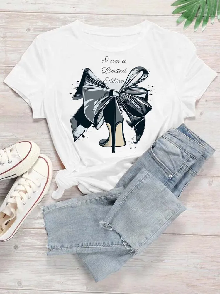 Maycaur 새로운 하이힐 와인 안경 그래픽 인쇄 T 셔츠 여성 재미 있은 Tshirts 캐주얼 흰색 반팔 탑 티셔츠 Feamle Clothes