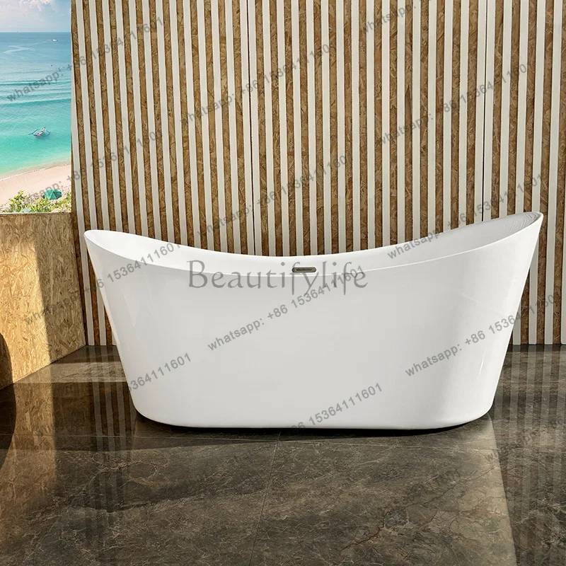 Acrylic Hotel Villa Bathtub Bilateral High Backrest Moon Shaped Seamless Butted Bathtub