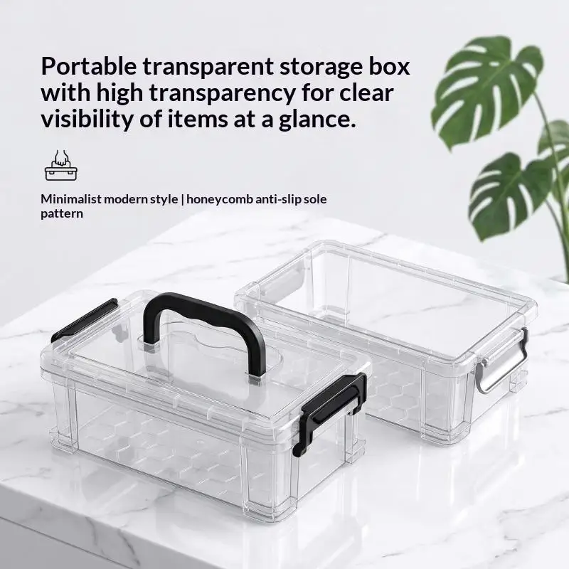 Clear Plastic Storage Boxes With Portable Handle Non Slip Bottom For Home Office Craft Storage