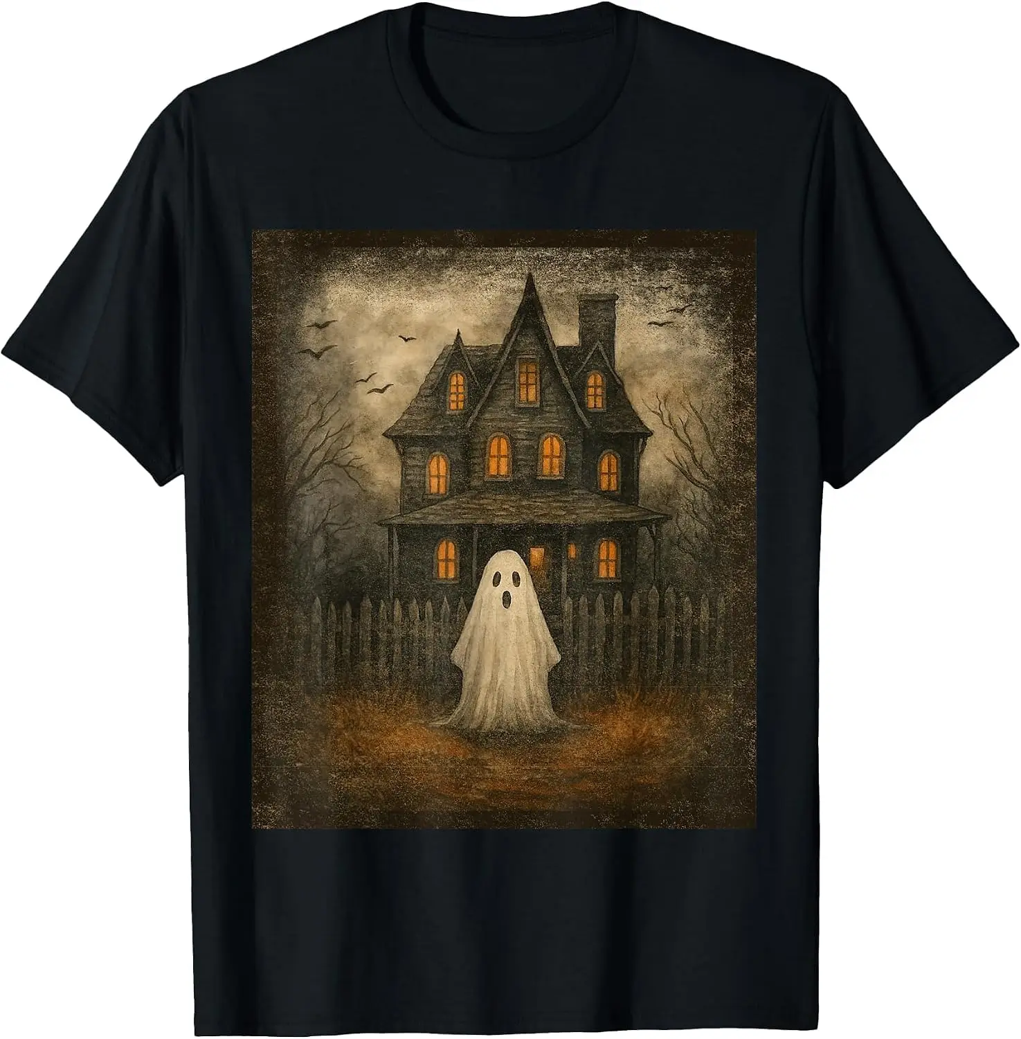 Vintage Ghost Boo Haunted House Costumes Boy Men T-Shirt Stylish, Breathable, 100% Cotton Short-Sleeve Tee With Fun, Humorous