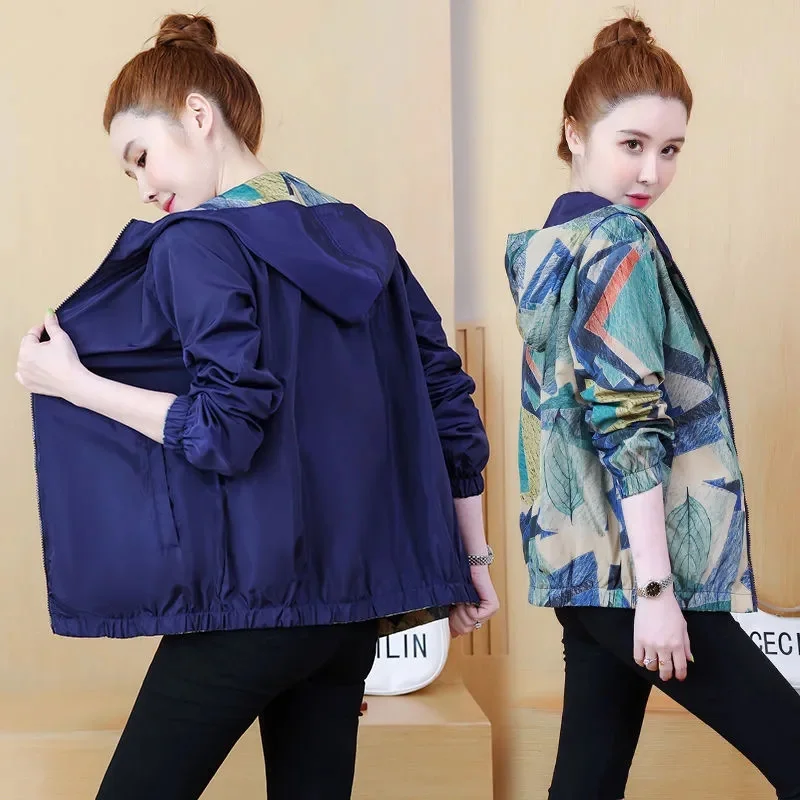 

Baseball Uniform Jacket Ladies Fashion Hooded Women Two-Sided Wear Coats 2025 Spring Autumn New Outerwear Overcoat Female Tops