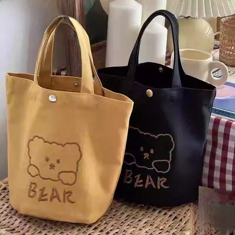 Simple Canvas Tea Cup Bag Bucket Style Handbag Small Capacity Artistic Bento Lunch Box Bag Unisex Portable Beverage Cover
