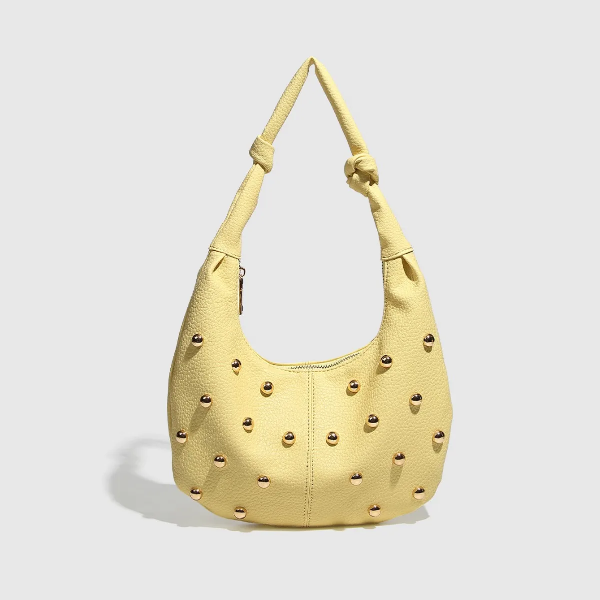 

2025 New Metallic Handbags for Women Niche Design Mushroom Nail Hand Held Rivet Shoulder Bags Dumpling Underarm Women's Bag
