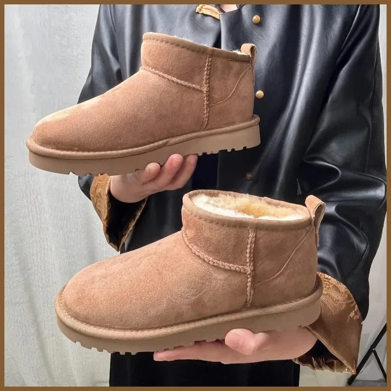 Women's Winter Fashion Casual Warm Real Leather Boots New Classic Short Wool Snow Boots Natural Wool Ankle Boots