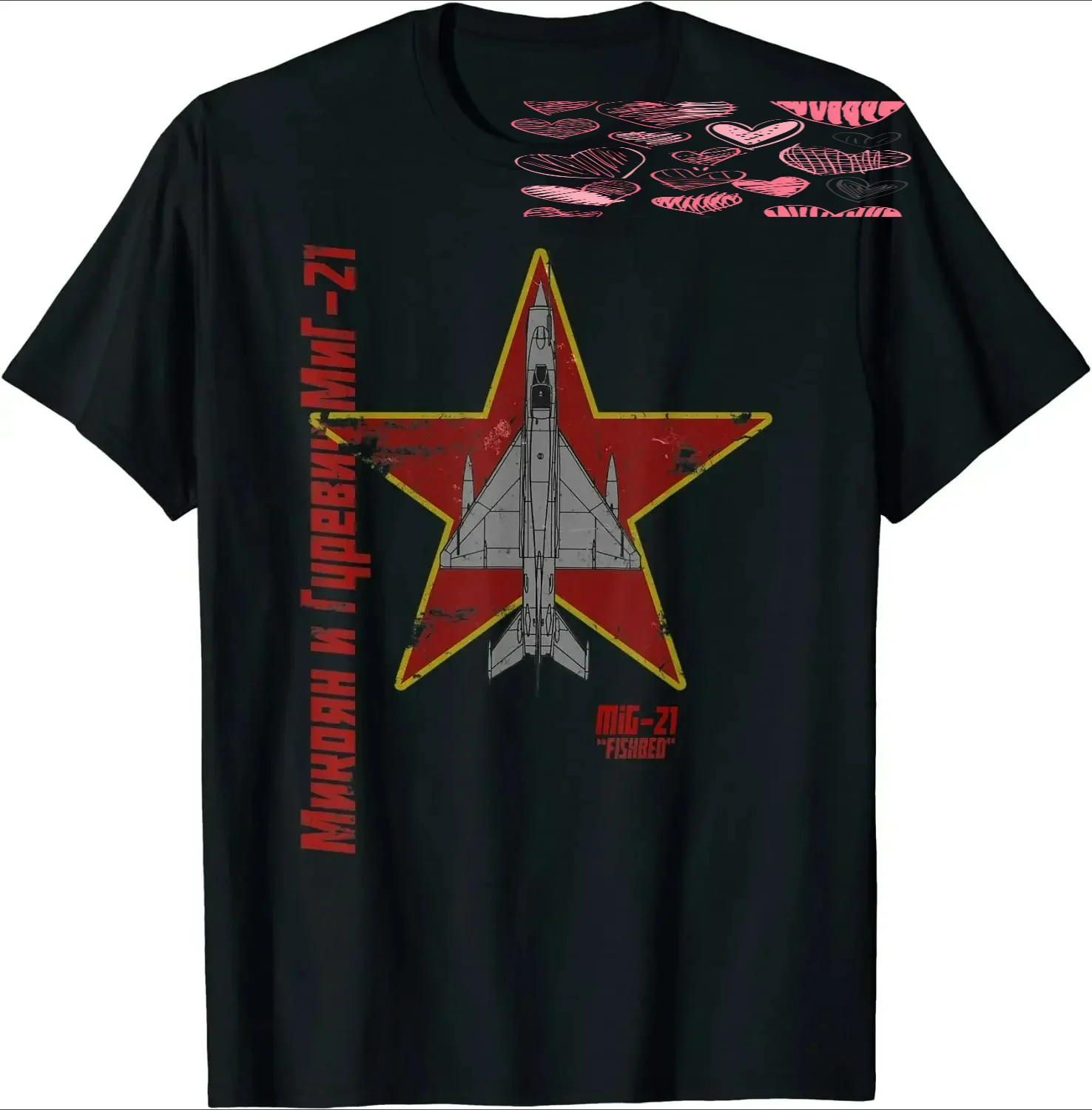 

Vintage Cyrillic Soviet MiG-21 Fishbed Fighter Jet T-Shirt 100% Cotton O-Neck Short Sleeve Summer Casual Mens T-shirt Size S-3XL