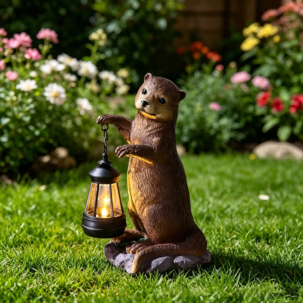 Led Solar Decoration Otter Lantern Solar Otter Lantern Solar Powered Lighting Smart Light Sensor Sturdy Resin Material