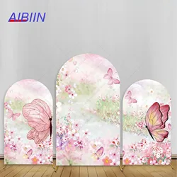 Girl Butterfly Birthday Arch Backdrop Cover Pink Flowers Butterfly Baby Shower Party Decor Cake Portrait Photography Background