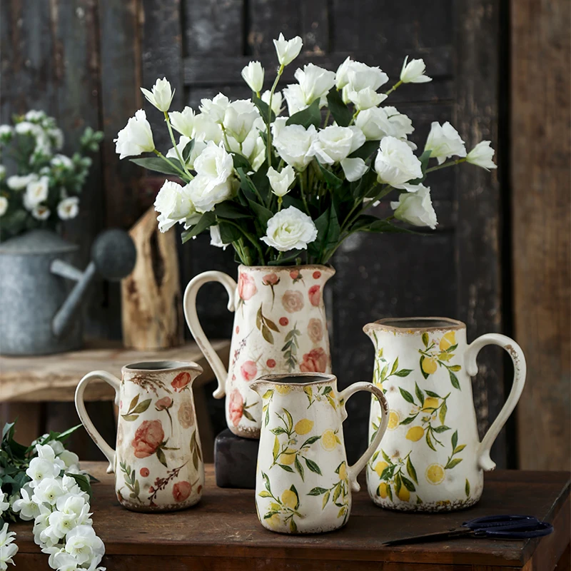 

Retro Ceramic Vase American Style Ornaments French Living Room Flower Arrangement Pastoral Style Dining Table Kettle Hydroponics