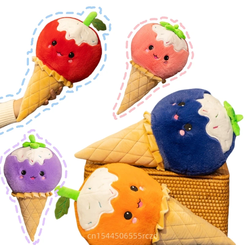 1pc 40cm Fun Fruit Ice Cream Plush Doll Pillow Orange Peach Grape Blueberry Apple With Expressions Ice Cream Plush Toy For Girls