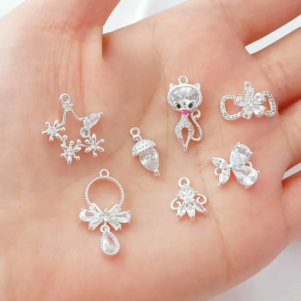 Copper Plated with Thick Silver Slightly Inlaid with Zirconium Pinecone Bow Five-pointed Star Deer Pendant DIY Jewelry Pendant