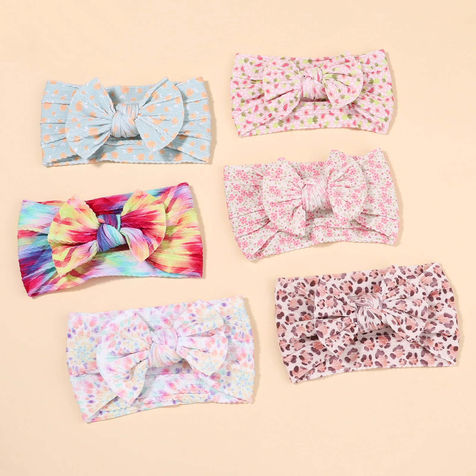 1Pc Baby Newborn Bows Headband for Girls Elastic Nylon Knit Infant Headbands Soft Printed Baby Accessories Hair Accessories