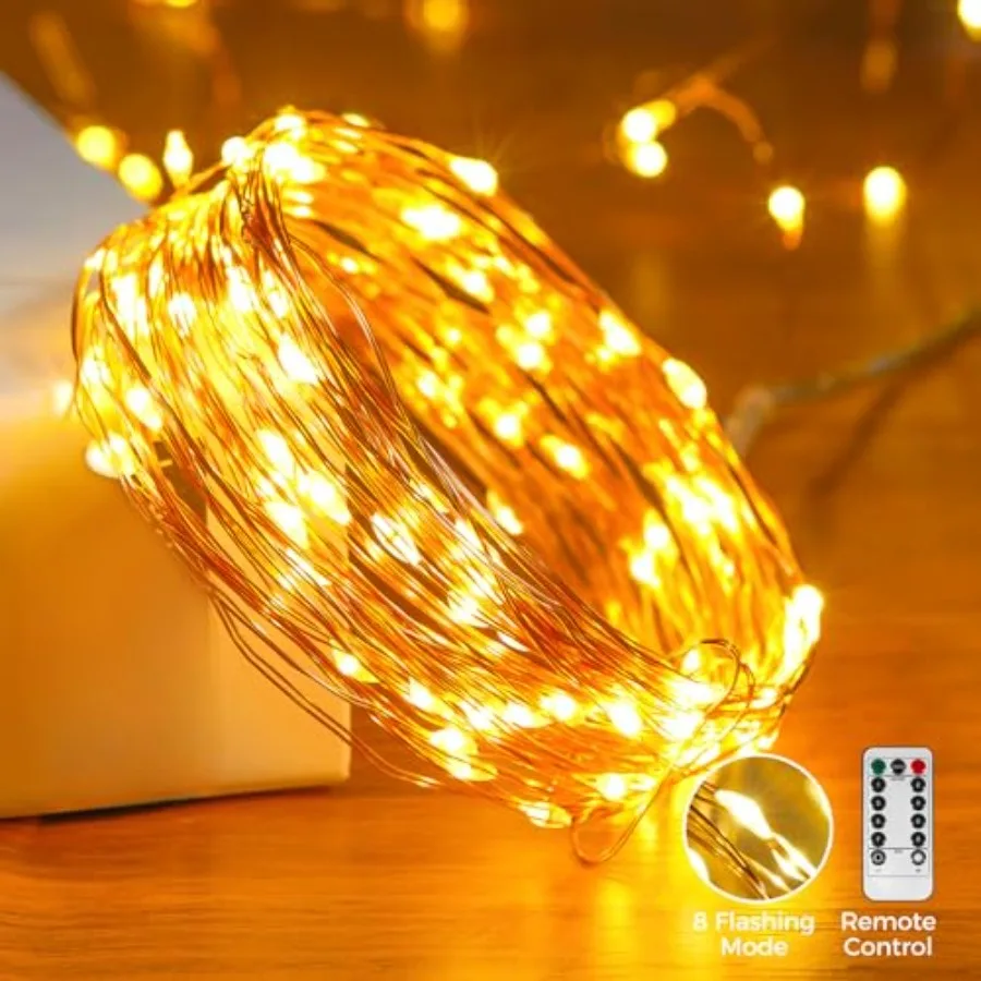 4 Pack 32. 8 ft. USB Powered Fairy Lights with Remote and Timer 100 LED USB Twinkle String Lights - Silver Wire 8 Modes Waterpr