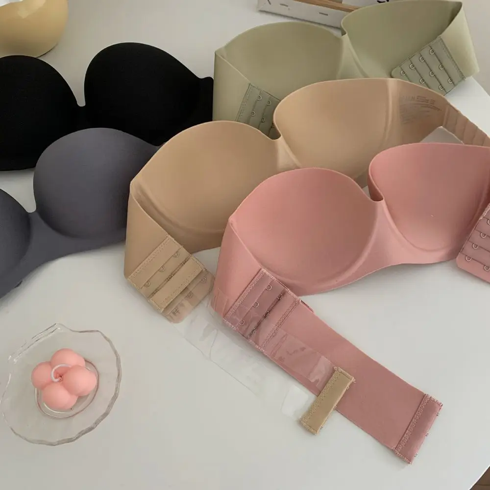 BH Wanita Tanpa Tali, Bralette, Tube Top Half Cup, Tanpa Kawat, Sabuk Ekstensi Beauty Back