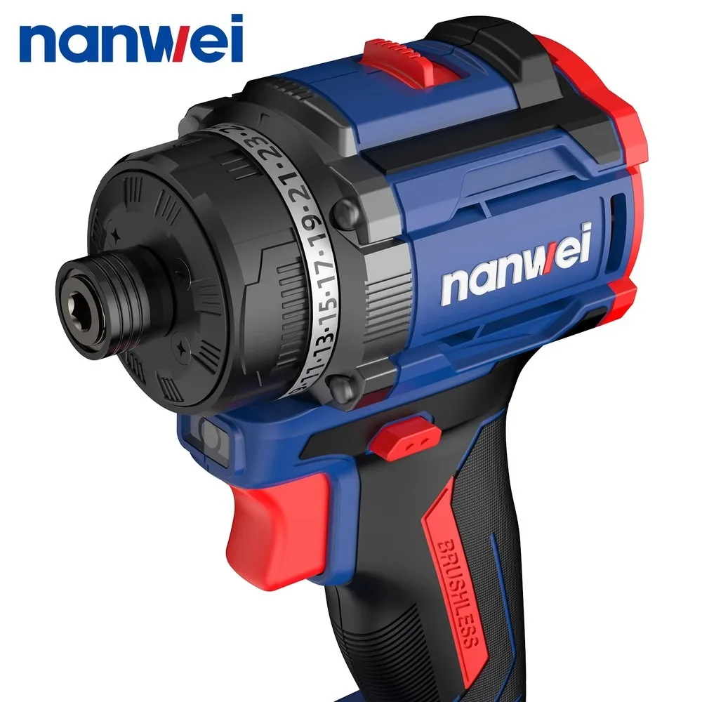 Nanwei 1600RPM Brushless Electric Screwdriver 20V High Torque 50N Impact Drill Power Tool with Original Packaging Box