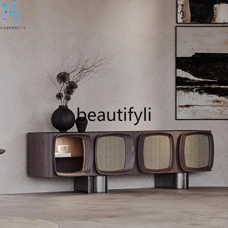 

Vintage Solid Wood Living Room Floor TV Cabinet Chest of Drawers Boutique Italian Style Light Luxury TV Storage Cabinet