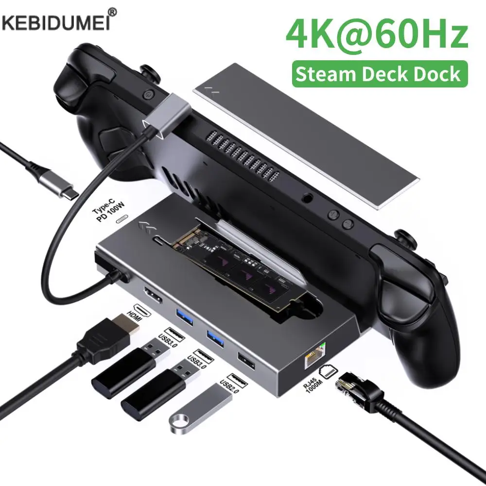 

USB C Hub SSD Dock HDMI 4K 60Hz RJ45 PD100W SATA NVMe M.2 For Steam Deck Docking Station For Asus Rog Ally Nintendo Switch Docks