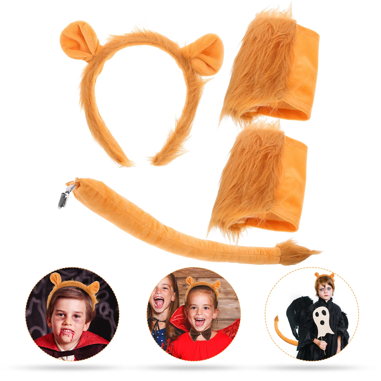 

Lion Ears And Tail Set Halloween Headbands Stage Performance Costume Lion Costumes Props Hairband Fabric Child