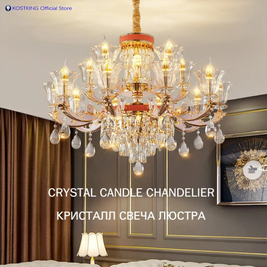 Stylish Modern Luxury Crystal LED Candle Chandeliers Nordic Style Suitable For Living Room