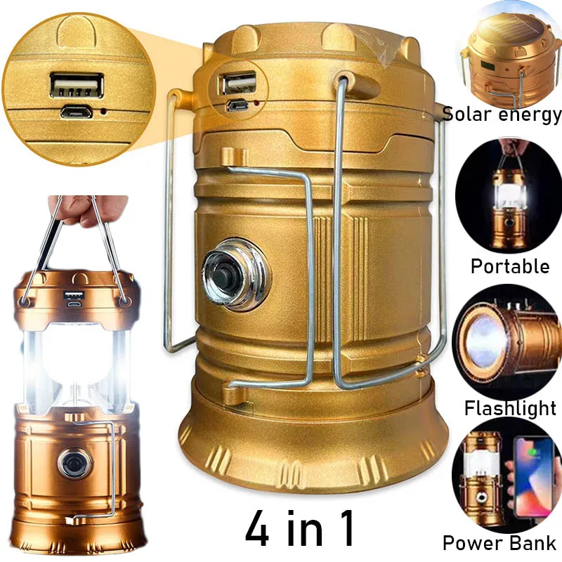 1/2/4 PCS Portable LED Camping Lantern Lightweight Waterproof Solar USB Rechargeable Flashlight Emergency Light Power Outages