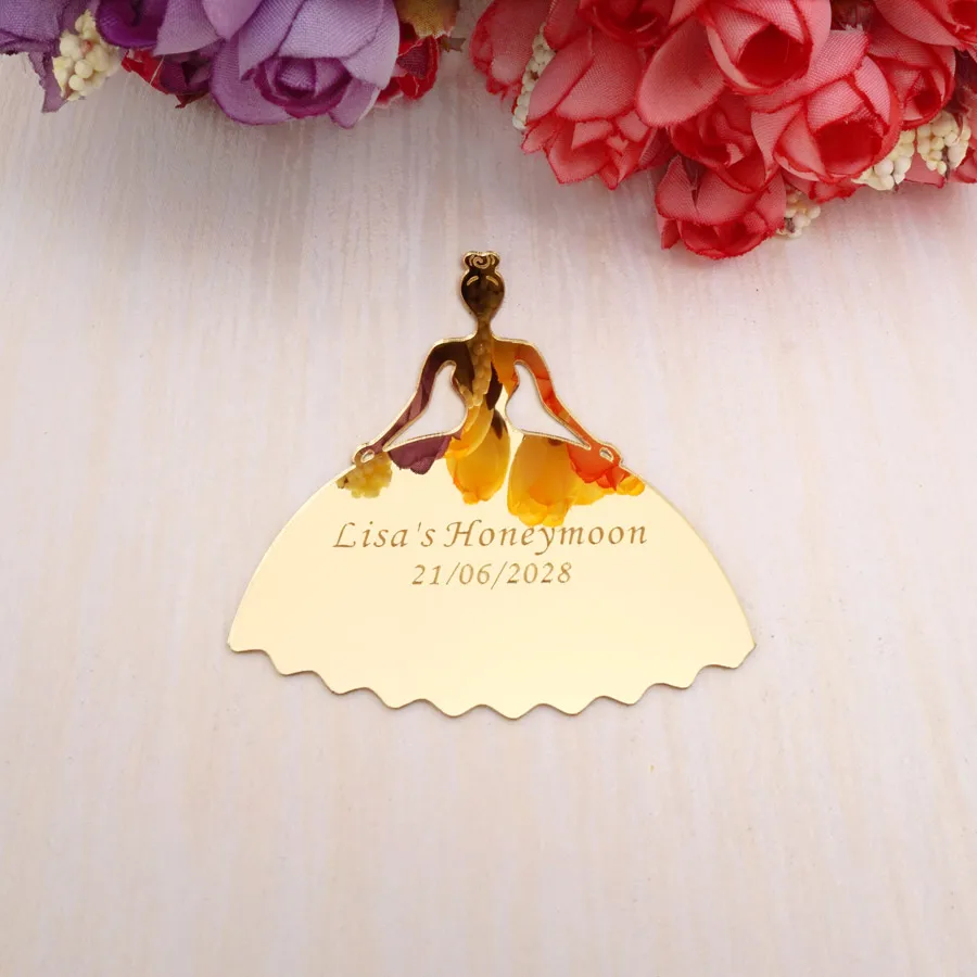Custom Wedding 30pcs 10cm Mirror Bride Tags Card Personalized Lovers Name Date Bridal Favors Guest Gifts Party Decor Supplies