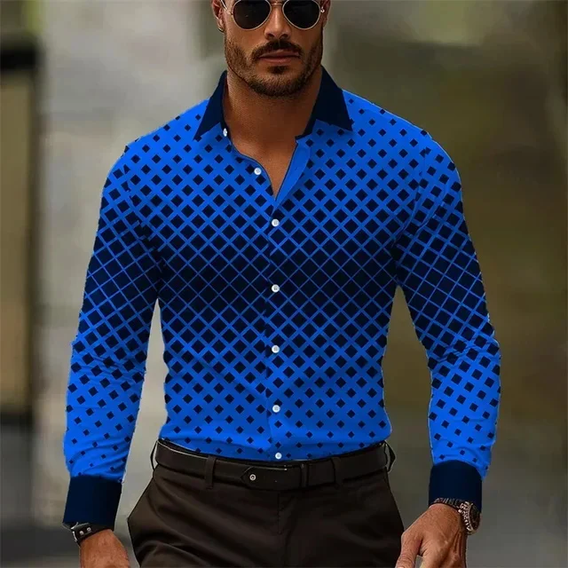 

Designer Style Gradient Fashion Style Lapel Shirt Basic Style Versatile Long Sleeved Single Breasted Top MB12