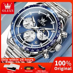OLEVS 2945 Mens Watch Original Fashion Quartz Wristwatch Multifunctional Chronograph Waterproof Luminous Moon Phase Gifts Box