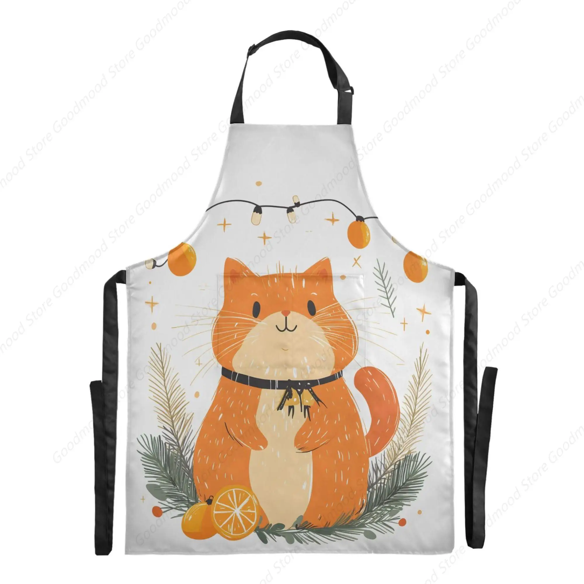 

Kitchen Apron Orange Kitten Christmas Aprons for Women Men with Pockets, Adjustable Cooking Chef Aprons Funny Aprons