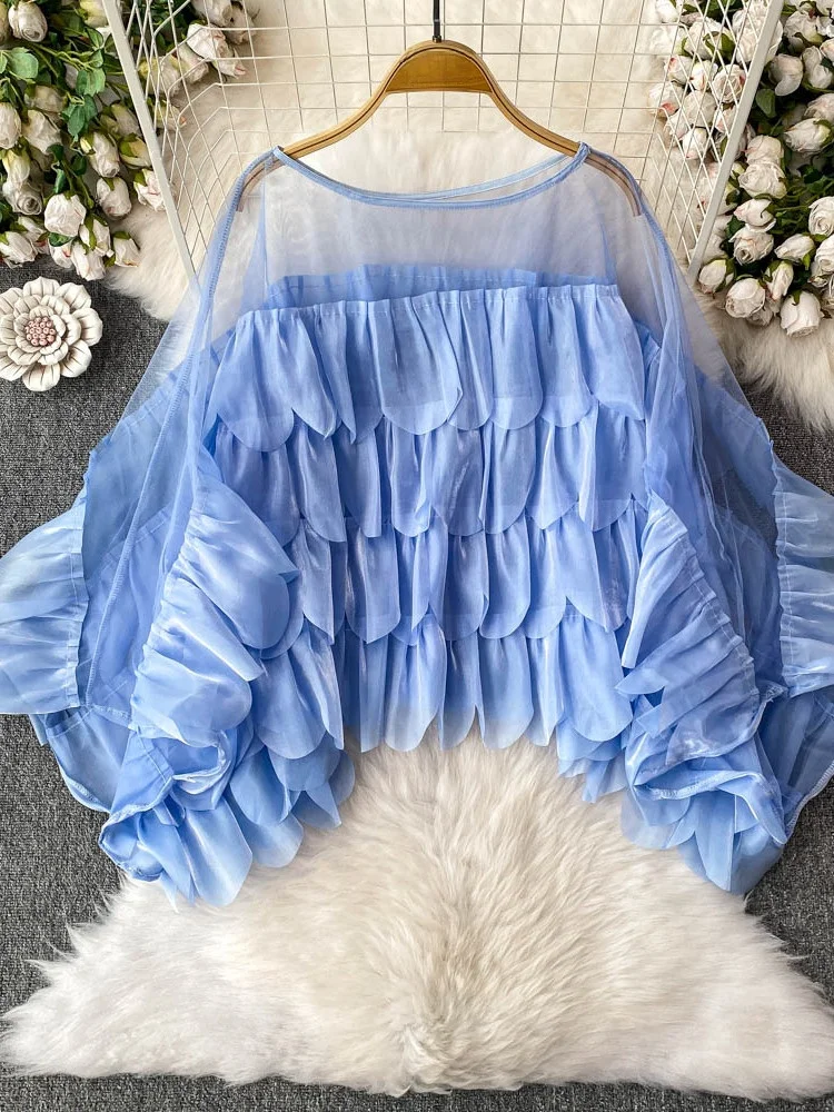 

Женская блузка с длинным рукавом, с вышивкой и кружевными вставками, летний дизайн, свободный крой, стройнящий силуэт, в корейском стиле, для повседневной носки