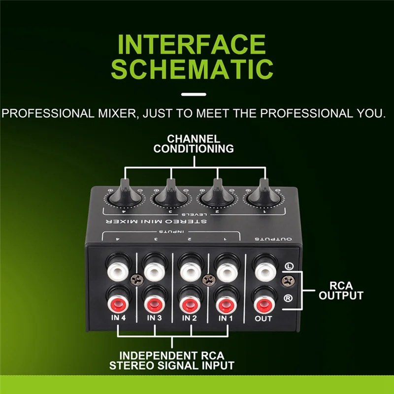 BNVN-CX400 Mini Stereo 4-Channel Passive Audio Mixer Microphone Multi-Function 1 In 4 Out Splitter For Studio Compatible