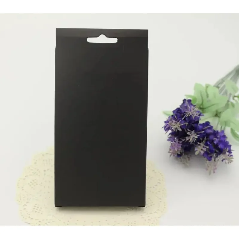 4 sizes Black/white kraft phone case packaging box kraft paper box cell phone mobile phone case box with hanging hole