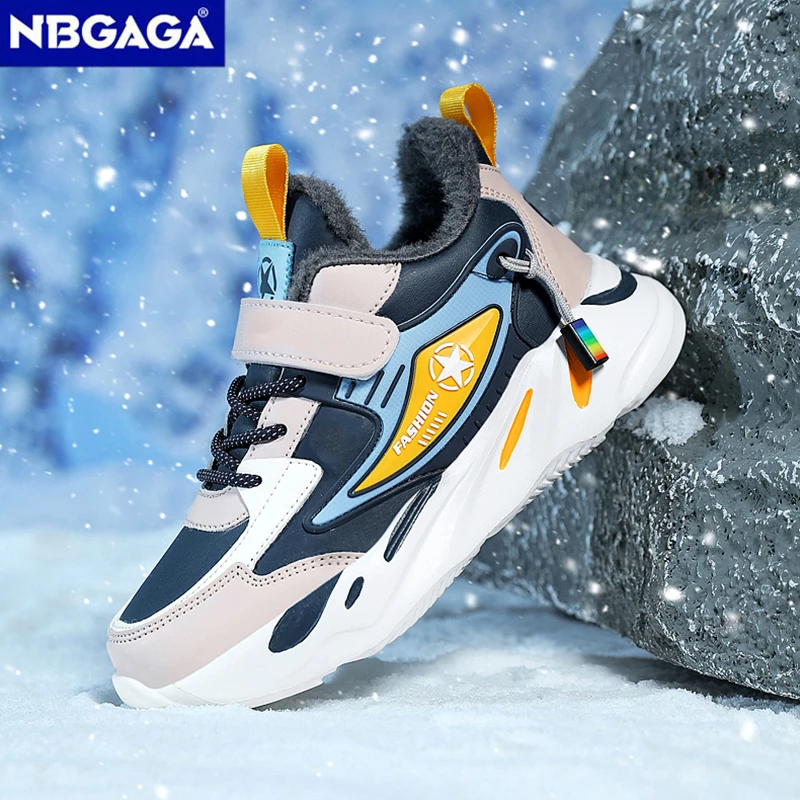 Lightweight Kids Winter Fleece Lined Sneakers Boys Girls Outdoor Walking Shoes Warm Non-slip Casual Sports Boots for Children