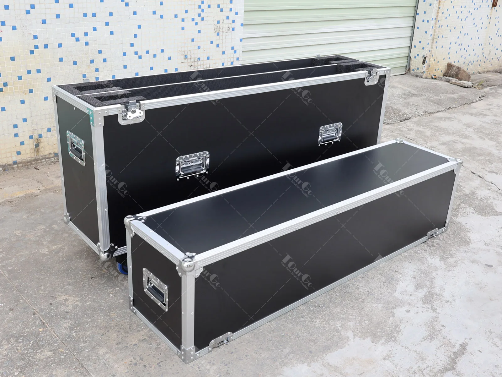 2 em 1 caixa dupla de vôo de TV LCD/LED/Plasma de 65 polegadas com rodas