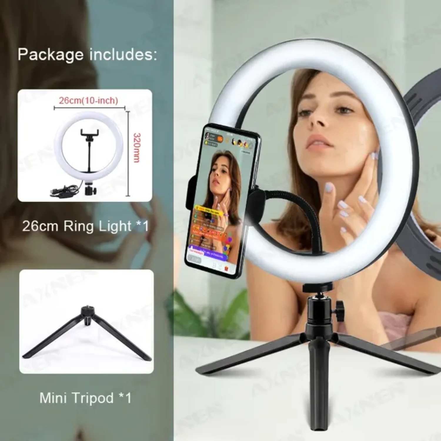 10inch  Selfie Ring Light Round Ring Lamp with Phone Holder Photography Fill Lighting with Tripod  Youtube Live Video